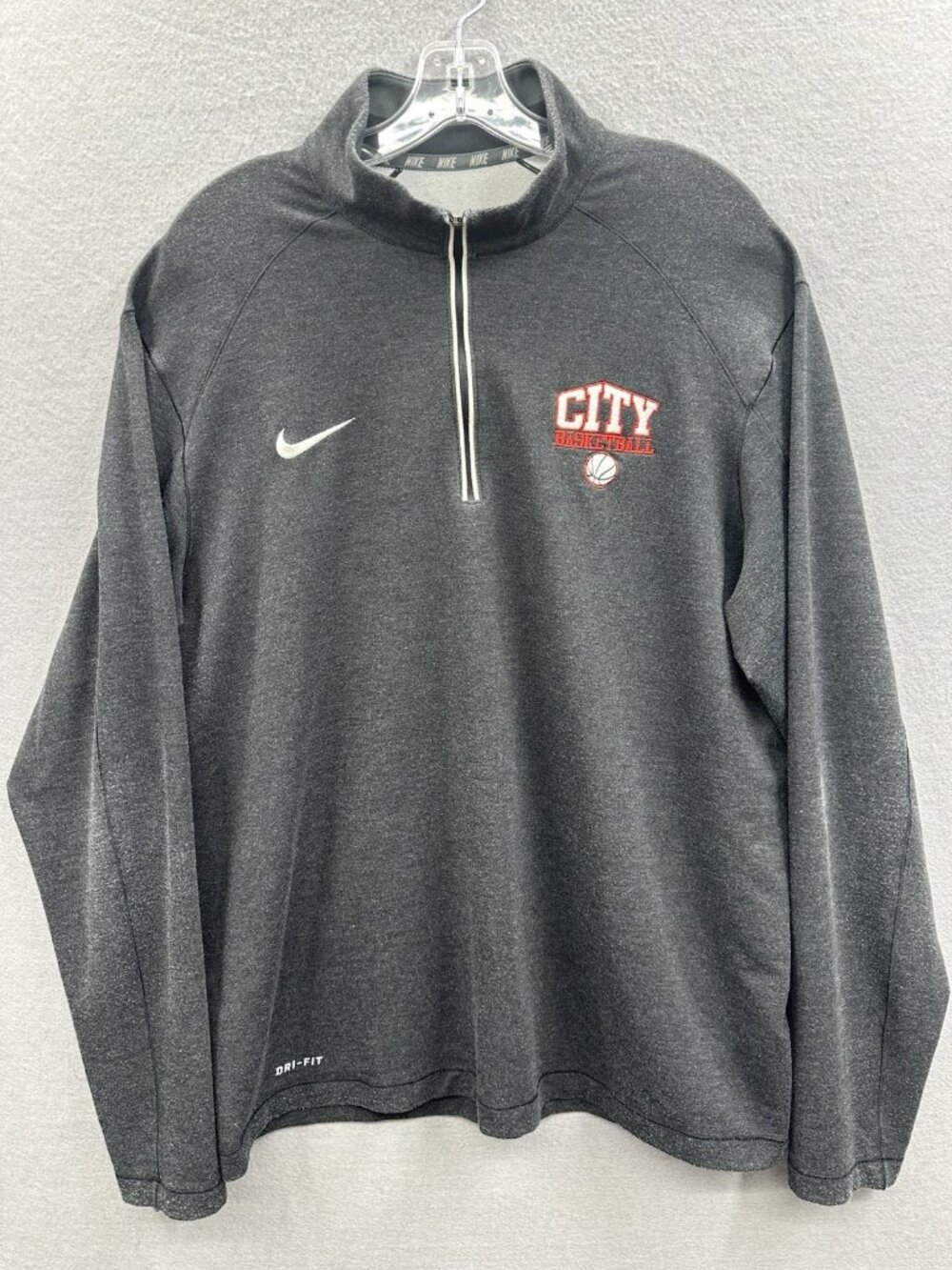 Nike Dri Fit Sweatshirt 1/4 Zip Pullover Mens L Graphite City Basketball Stretch